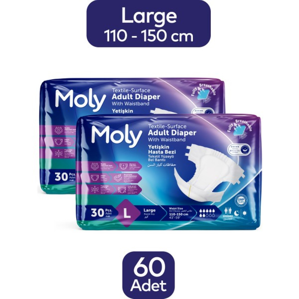 Moly Tekstil Yüzeyli Large Büyük Boy Belbantlı Hasta Bezi 30'lu x 2 Paket Hasta Bezleri ve Temizliği Fiyatı