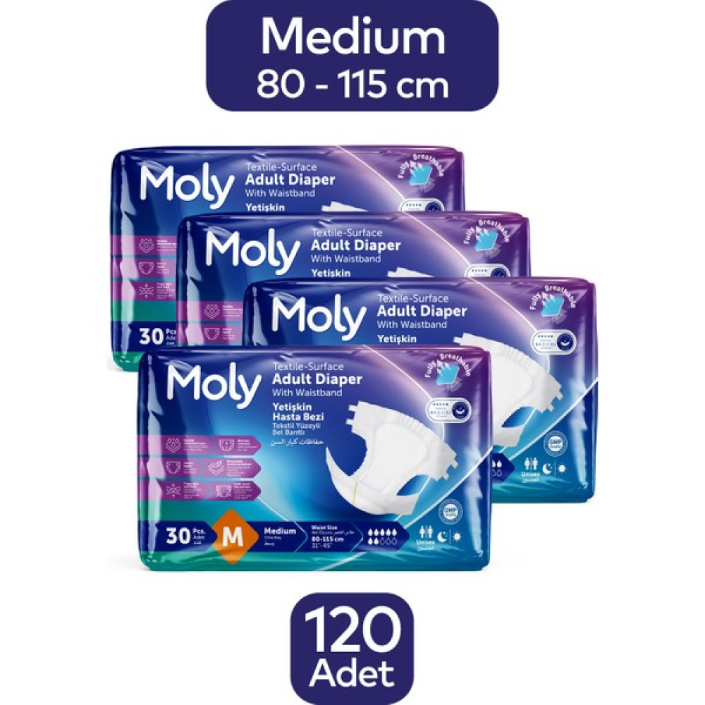 Moly Tekstil Yüzeyli Medium Orta Boy Belbantlı Hasta Bezi 30 Lu 4 Paket / 120 Adet Hasta Bezleri ve Temizliği Fiyatı