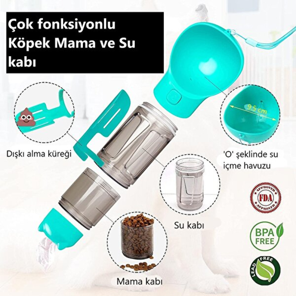 Molykedi Köpek Taşınabilir Evcil Hayvan Çift Hazneli Mama ve Suluk-Atık Torbası Hediyeli-Pet Seyahat SET-300ML Evcil Hayvan Ürünleri Fiyatı