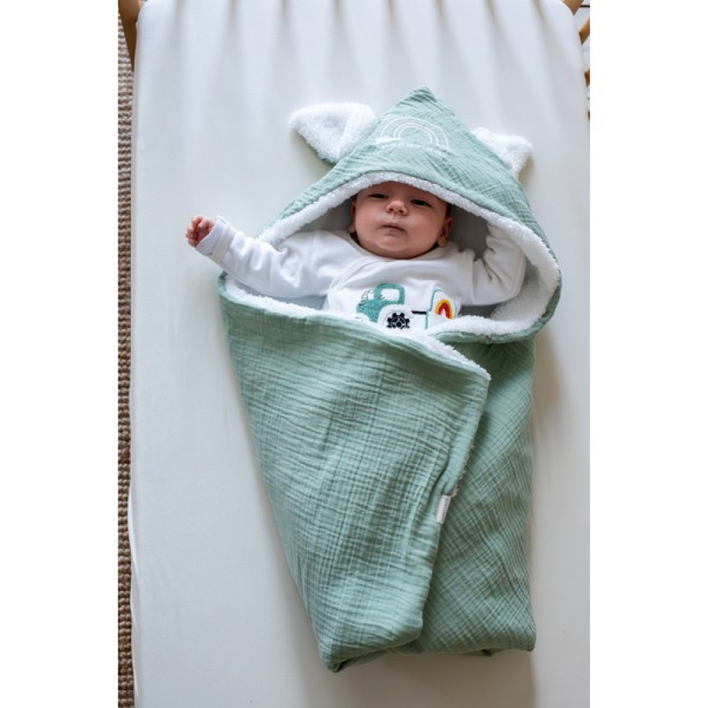 Mom Cherie Nuvole Bebek Kundak 80X80CM Nakışlı Müslin Kuzu Tüyü Kundak - Mint Bebek Battaniyesi Fiyatı