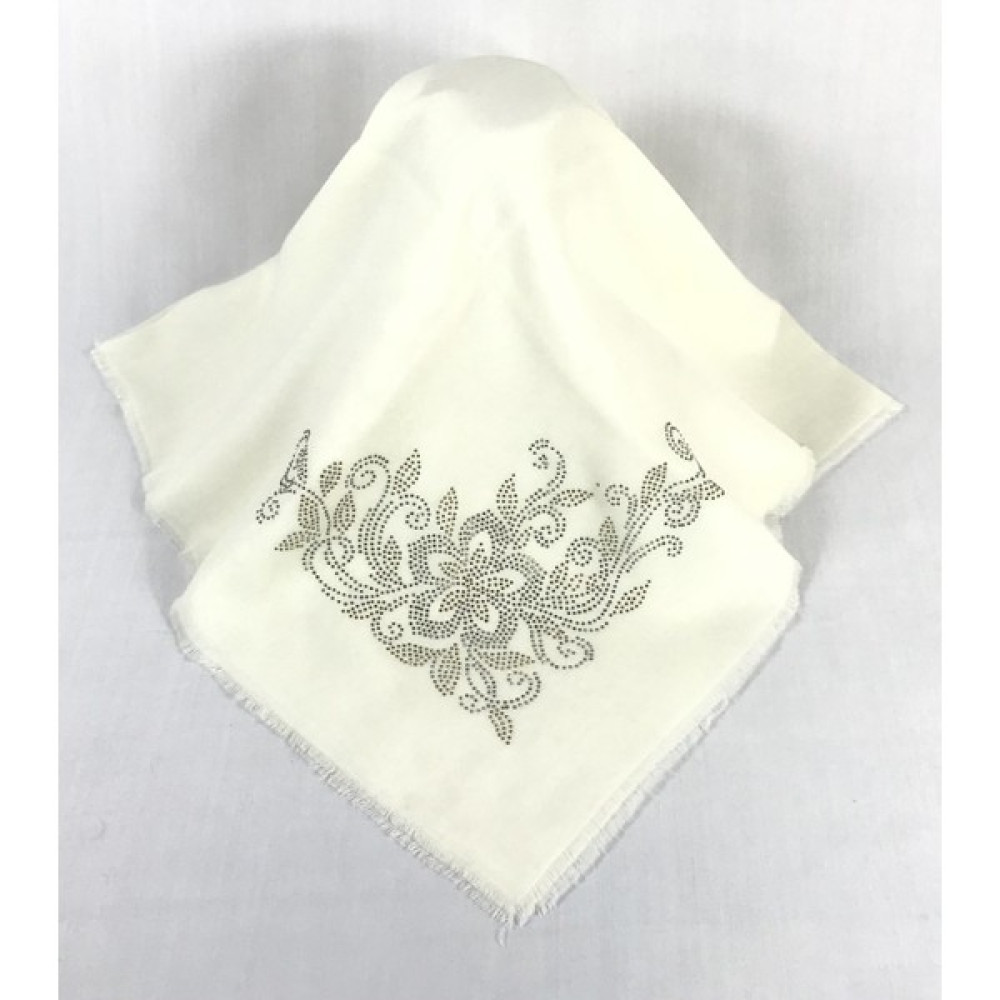 Mom Collection Taşlı Lüx Eşarp Krem Tek Gül Desen Eşarp Fiyatı