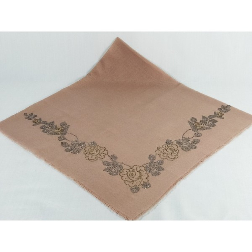 Mom Collection Taşlı Lüx Eşarp Pudra Uzun Gül Desen Eşarp Fiyatı