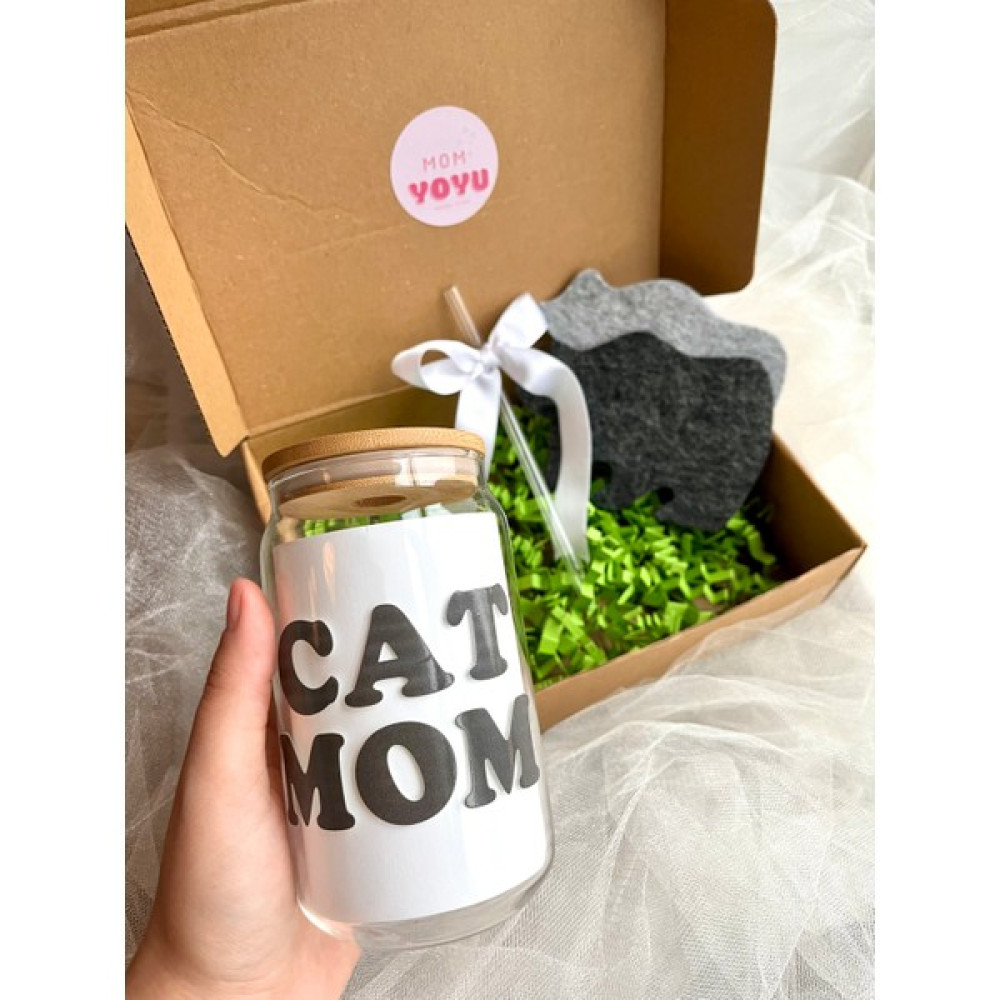 Mom Yoyu Cat Mom Baskılı Cam Pipetli Bambu Kapaklı Bardak I Bambu Kapaklı Pipetli Bardak - Siyah Fincan / Bardak / Kahve Takımı Fiyatı