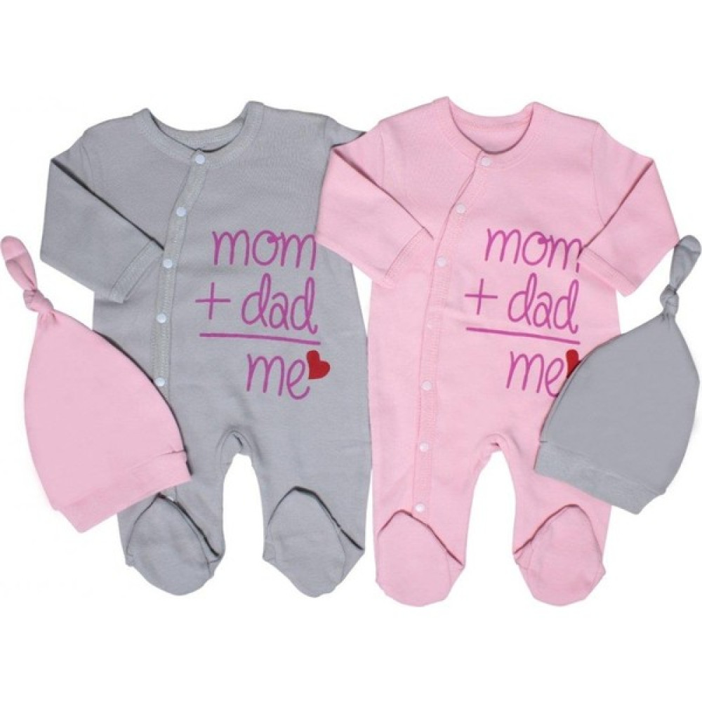 Mom+Dad=me Baskılı Pembe-Gri Bebek Tulum 56-62 Bebek Tulumu Fiyatı