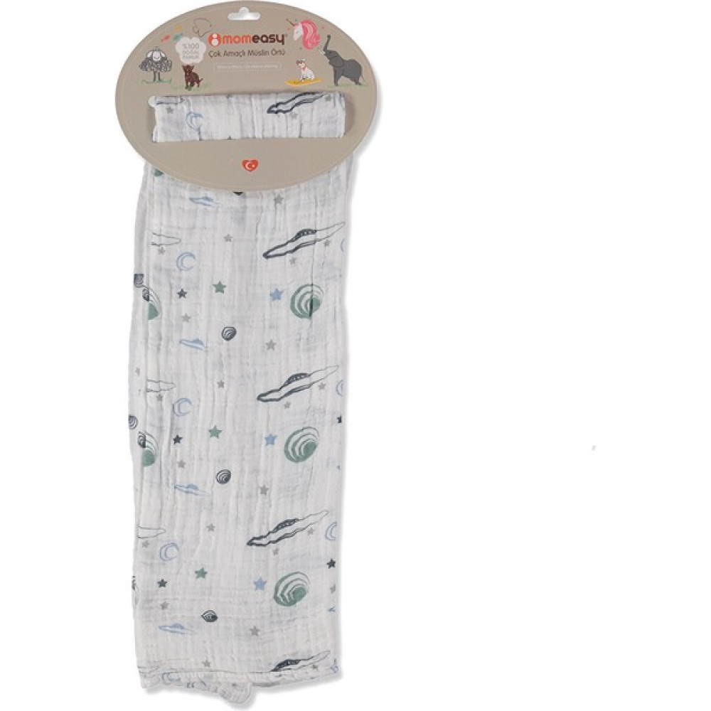 Momeasy Baskılı Müslin Battaniye U Unisex - Gri Bebek Battaniyesi Fiyatı