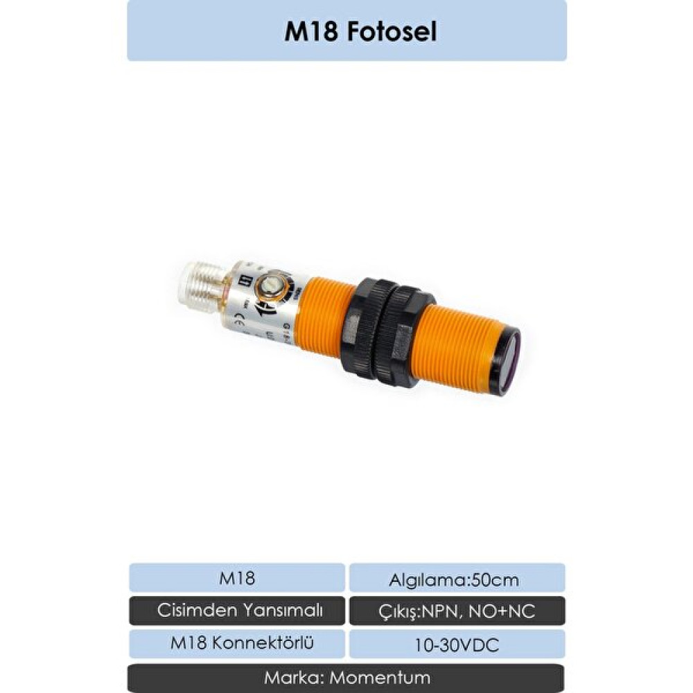 Momentum Fotosel M18 50 cm Cisimden Konnektör Npn No+Nc G18-3A50NCT Elektrik ve Aydınlatma Fiyatı