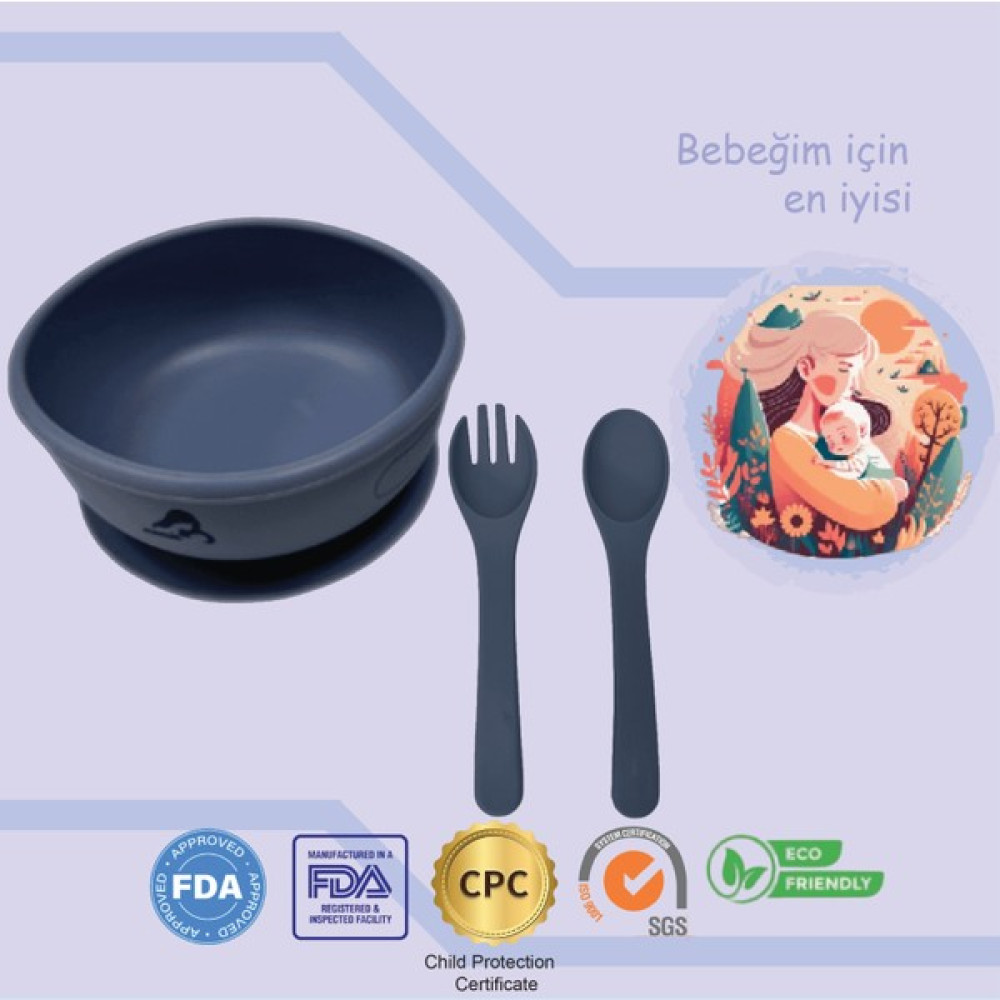 Momia Bebek "Momia Bebek Silikon Beslenme Mama Seti - Sağlıklı ve Renkli!" set 7 - bebek mama kasesi , bebek kaşık çatal - Mavi Mama Seti Fiyatı