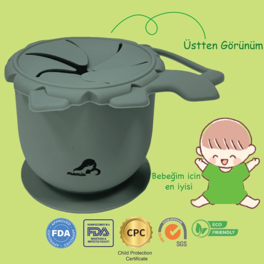 "Momia Bebek Silikon Beslenme Atıştırmalık Kabı - Sağlıklı ve Renkli!" - Yeşil Mama Seti Fiyatı