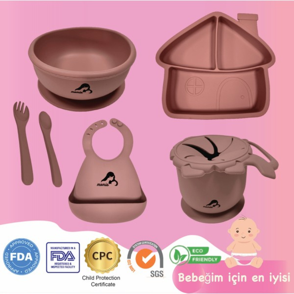 "Momia Bebek Silikon Beslenme Mama Seti - Sağlıklı ve Renkli!" set 1 - bebek yemek tabağı , bebek mama önlüğü , bebek mama kasesi , bebek atıştırma... Mama Seti Fiyatı