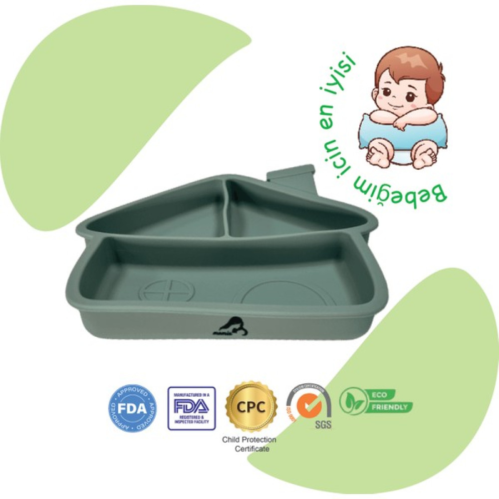 "Momia Bebek Silikon Beslenme Mama Tabağı - Sağlıklı ve Renkli!" - Yeşil Mama Seti Fiyatı