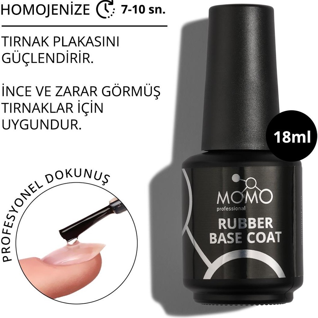 Momo Professional Kalıcı Oje Için Rubber Base Coat, Nano Fırçalı, 18 ml Diğer Fiyatı