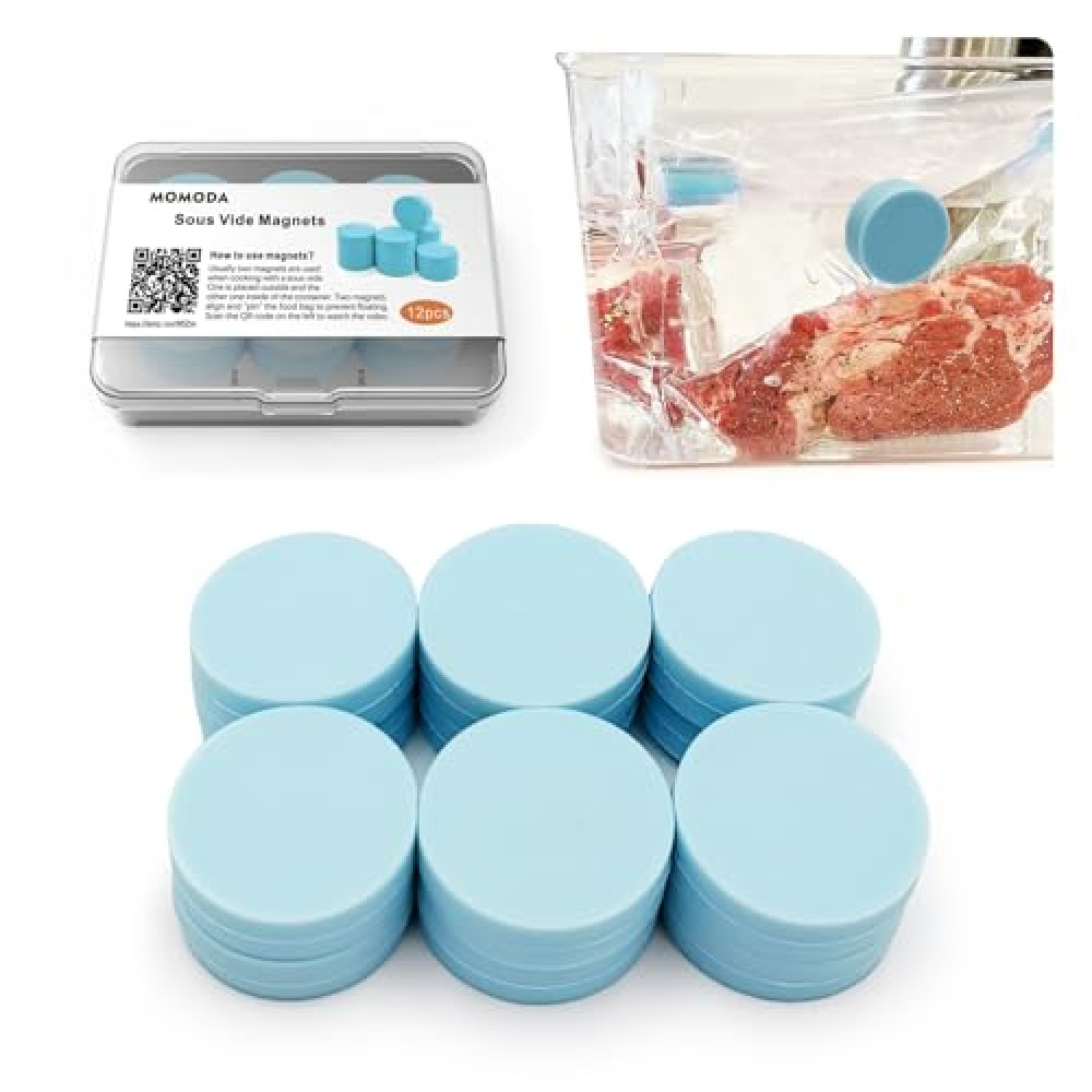 MOMODA Sous Vide Magnet Clips - Ensure Perfectly Cooked Meals with These Food Grade Silicone-Coated Sous Vide Magnets! Keep Bags Submerged & Prevent Floating - Pack of 12
