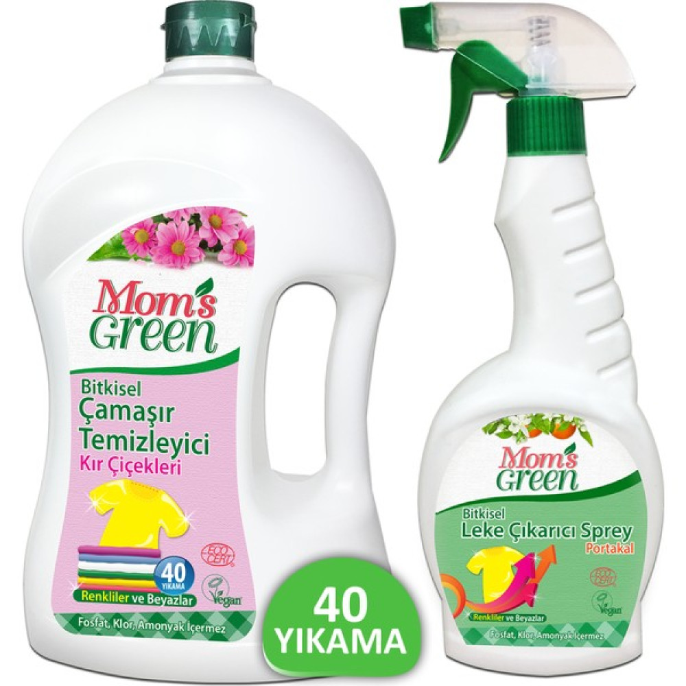 Mom's Green 2'li Set Bitkisel Çamaşır Deterjanı 40 Yıkama Kır Çiçekleri - Bitkisel Leke Çıkarıcı Sprey 750 ml - 1,5 lt Çamaşır Deterjanı Fiyatı