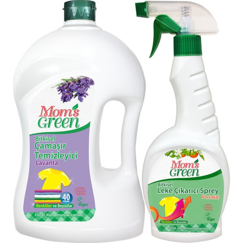 Mom's Green 2'li Set Bitkisel Çamaşır Deterjanı 40 YıkamaLavanta - Bitkisel Leke Çıkarıcı Sprey 750 ml - 1,5 lt Çamaşır Deterjanı Fiyatı
