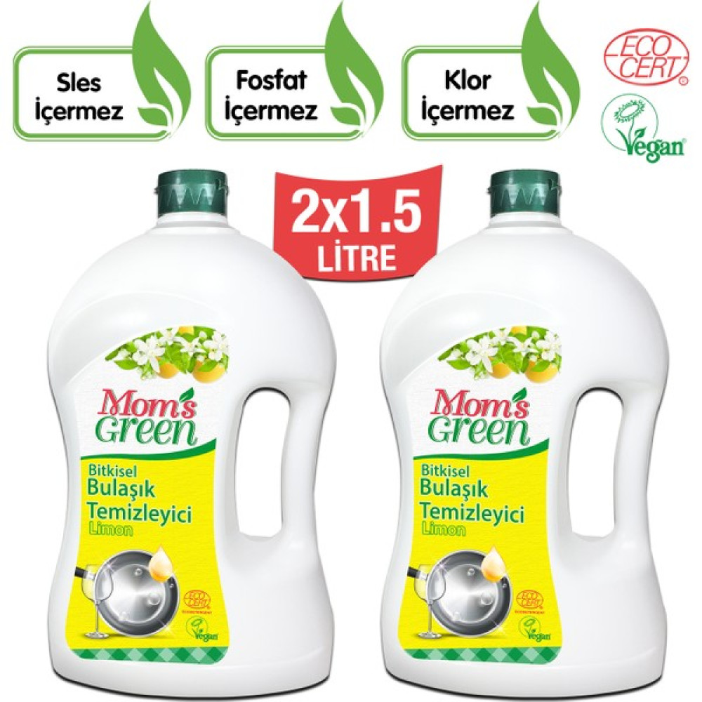 Mom's Green 2'li Set Bitkisel Elde Bulaşık Temizleyici Limon 1,5 Lt. x 2 - 1,5 lt Bulaşık Yıkama Fiyatı