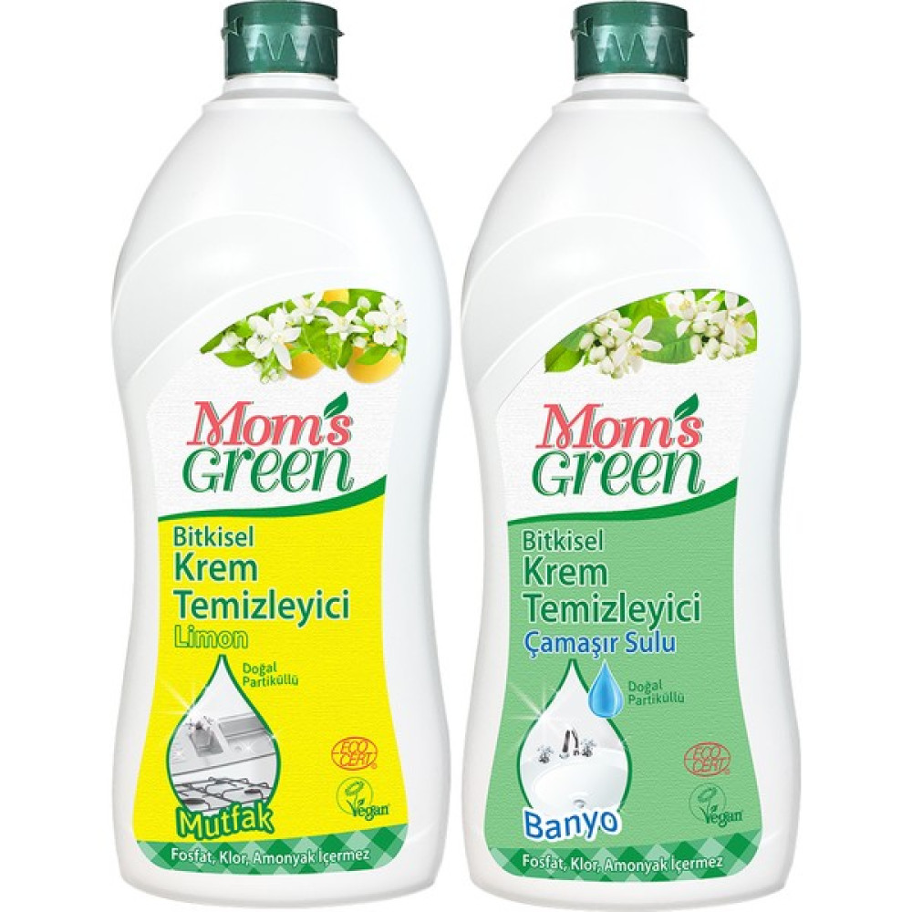 Mom's Green 2'li Set Bitkisel Krem Temizleyici Mutfak - Limon - Bitkisel Krem Temizleyici Banyo - Çamaşır Sulu - 1 Adet Temizlik Malzemeleri Fiyatı