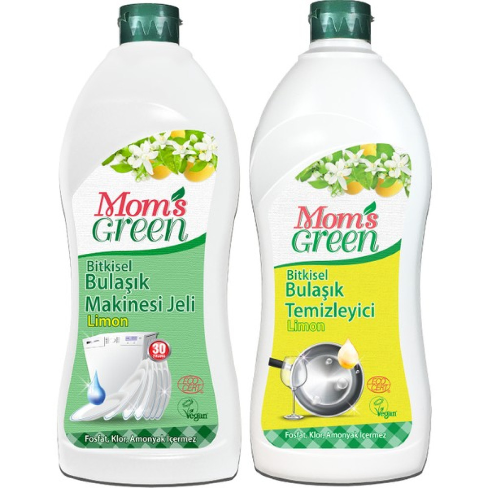 Mom's Green 2'li Set Mom's Green Bitkisel Bulaşık Makinesi Jeli + Bitkisel Bulaşık Temizleyici - Limonlu Eco ( 750 ml x 2 ) Bulaşık Yıkama Fiyatı