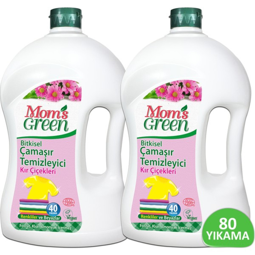 Mom's Green 2'li Set Mom's Green Bitkisel Çamaşır Deterjanı Kır Çiçekleri 1500 ml*2 // 80 Yıkama Çamaşır Deterjanı Fiyatı