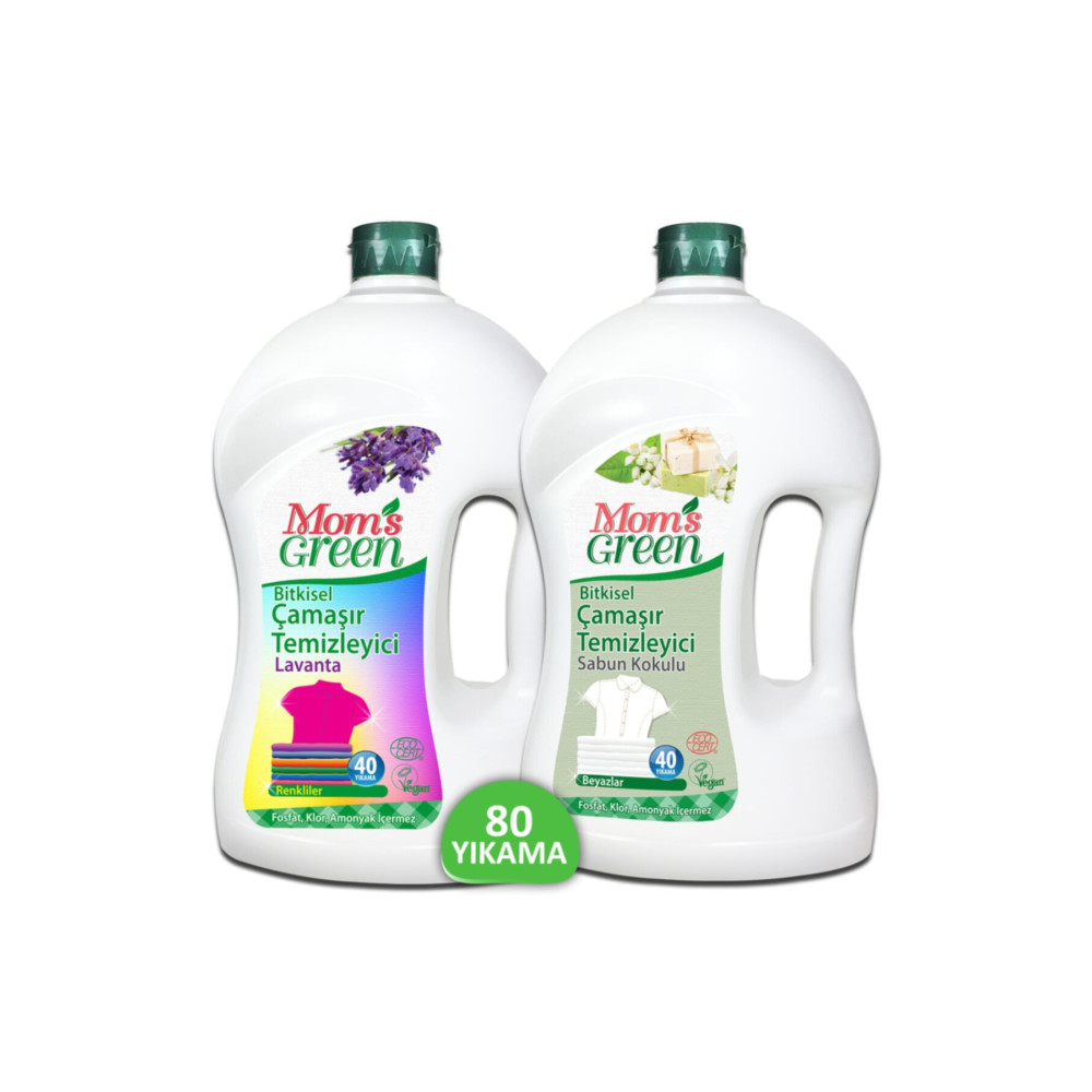 Moms Green 2li Set Moms Green Bitkisel Çamaşır Temizleyici RENKLİLER 40 Yıkama + BEYAZLAR İÇİN 40 Yıkama Çamaşır Deterjanı Fiyatı