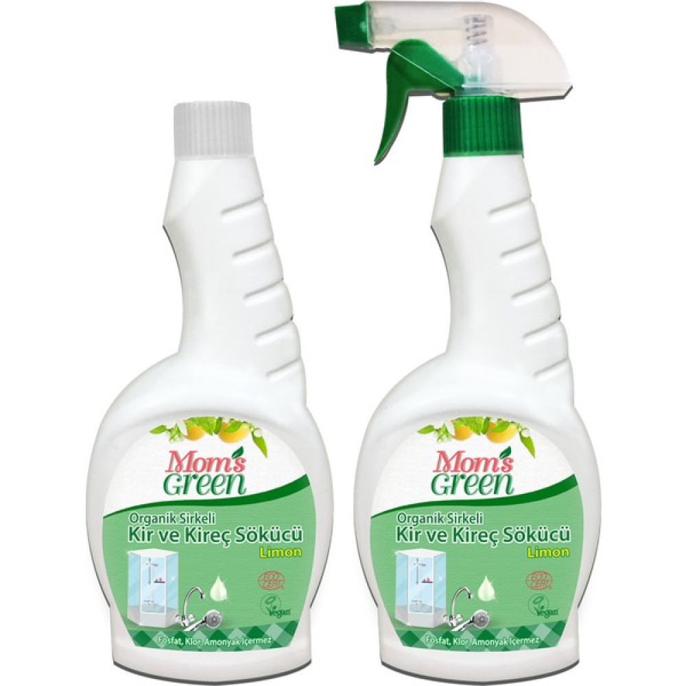Mom's Green 2'li Set Mom's Green Organik Sirkeli Kir Kireç Sökücü Limon Eco 750 ml ve Yedek Ürün Temizlik Malzemeleri Fiyatı
