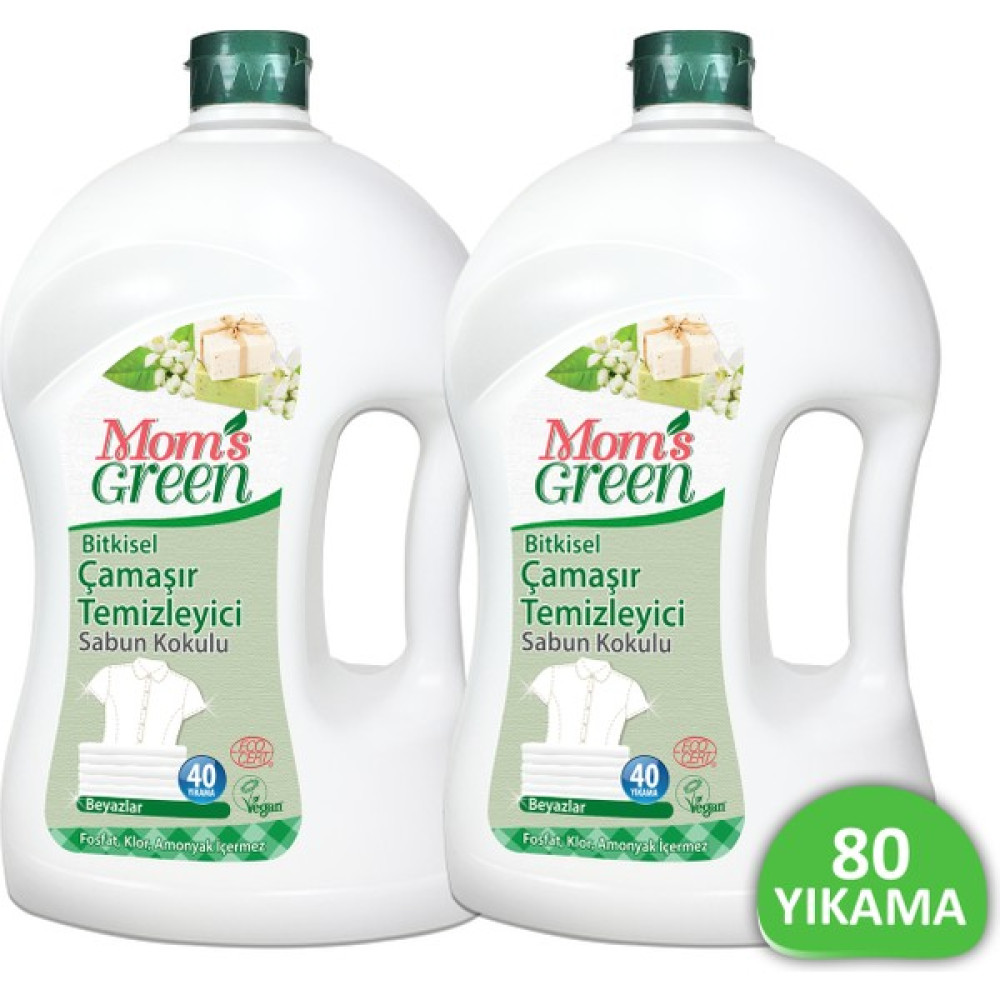 Mom's Green 2'li Set Sertifikalı Bitkisel Çamaşır Deterjanı Beyazlar İçin 1500 ml*2 // 80 Yıkama Çamaşır Deterjanı Fiyatı