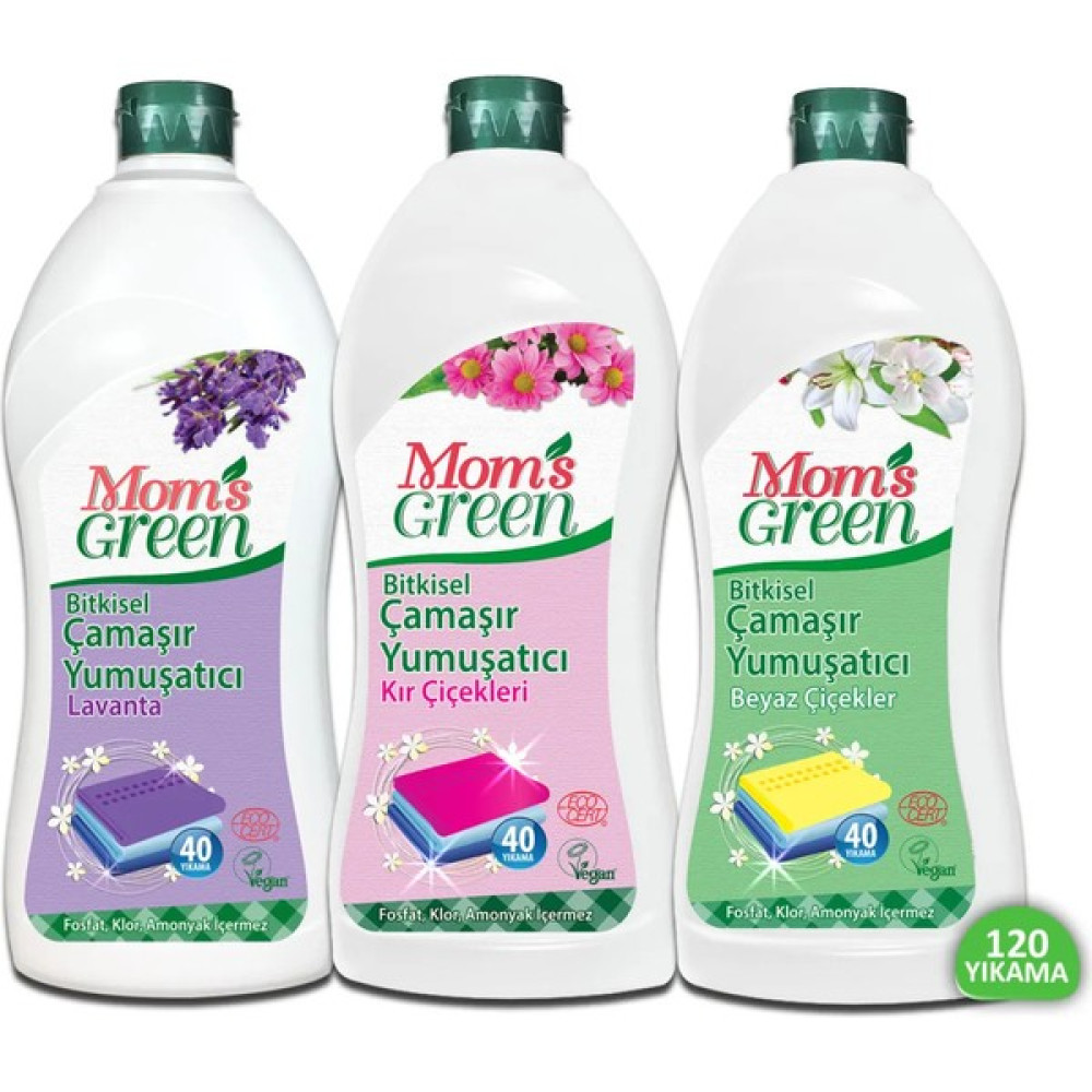 Mom's Green 3'lü Set Bitkisel Çamaşır Yumuşatıcı Lavanta ,Kır Çiçekleri, Beyaz Çiçekler 120 Yıkama (750 ml x 3) - 750 ml Yumuşatıcı Fiyatı