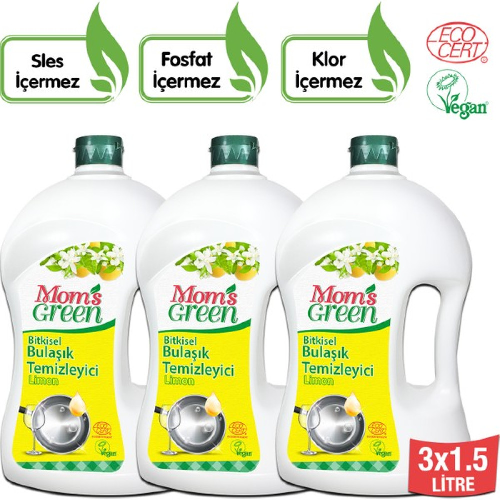 Mom's Green 3'lü Set Bitkisel Elde Bulaşık Temizleyici Limon 1,5 lt x 3 Bulaşık Yıkama Fiyatı