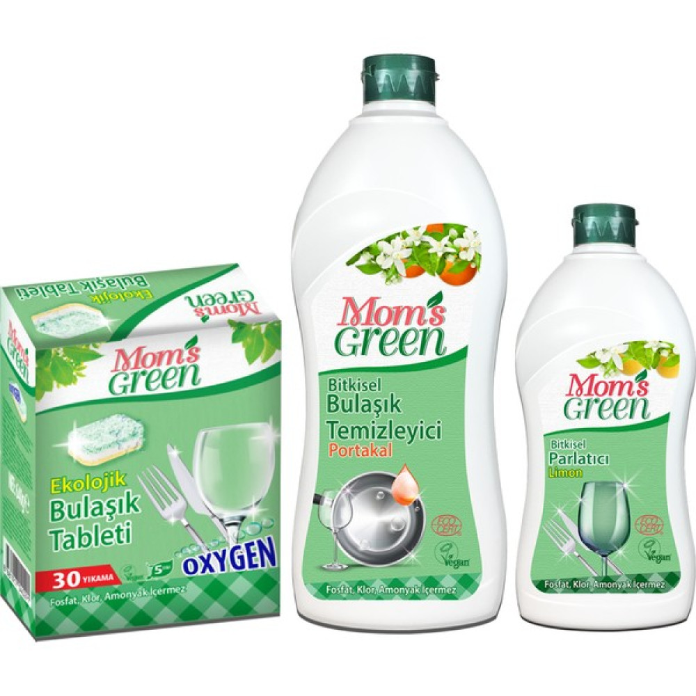 Mom's Green 3'lü Set Ekolojik Bulaşık Makinesi Tableti 30'lu - Bitkisel Elde Bulaşık Deterjanı Portakal - Bitkisel Parlatıcı Limon Bulaşık Yıkama Fiyatı