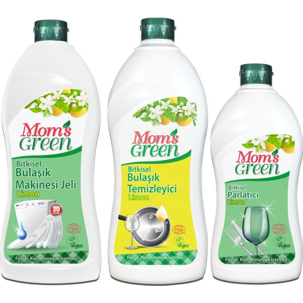 Mom's Green 3'lü Set Mom's Green Bitkisel Bulaşık Makinesi Jeli Deterjanı + Elde Bulaşık Limon + Parlatıcı Bulaşık Yıkama Fiyatı