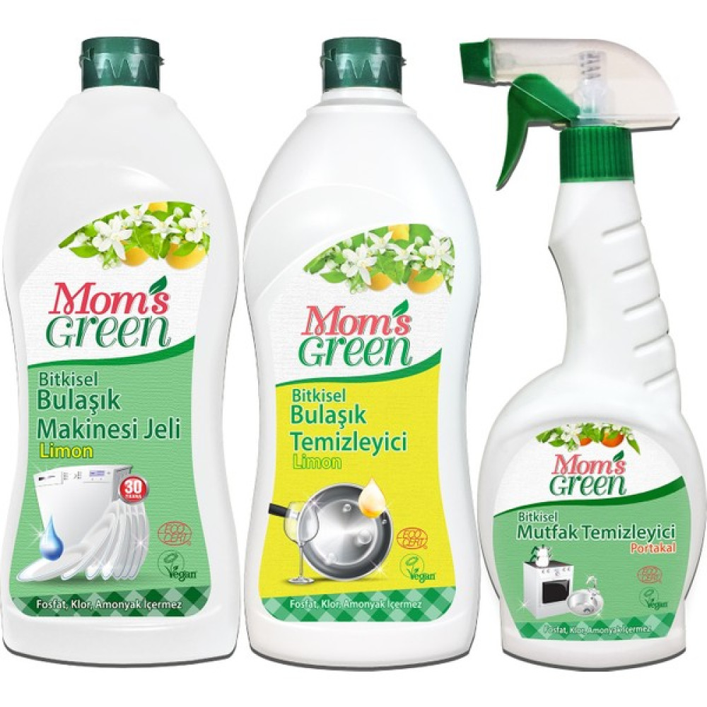 Mom's Green 3'lü Set Mom's Green Bitkisel Bulaşık Makinesi Jeli + Elde Bulaşık Limon + Mutfak Sprey ( 750 ml x 3 ) Bulaşık Yıkama Fiyatı