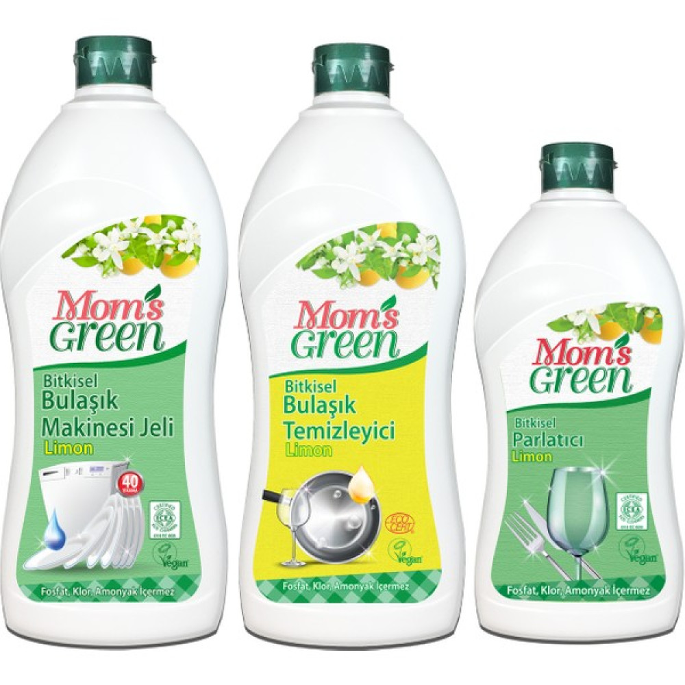 Mom's Green 3'lü Set Mom's Green Bulaşık Makinesi Jeli Deterjanı 1 Lt + Elde Bulaşık Limon 1 L + Parlatıcı 500 ml Bulaşık Yıkama Fiyatı