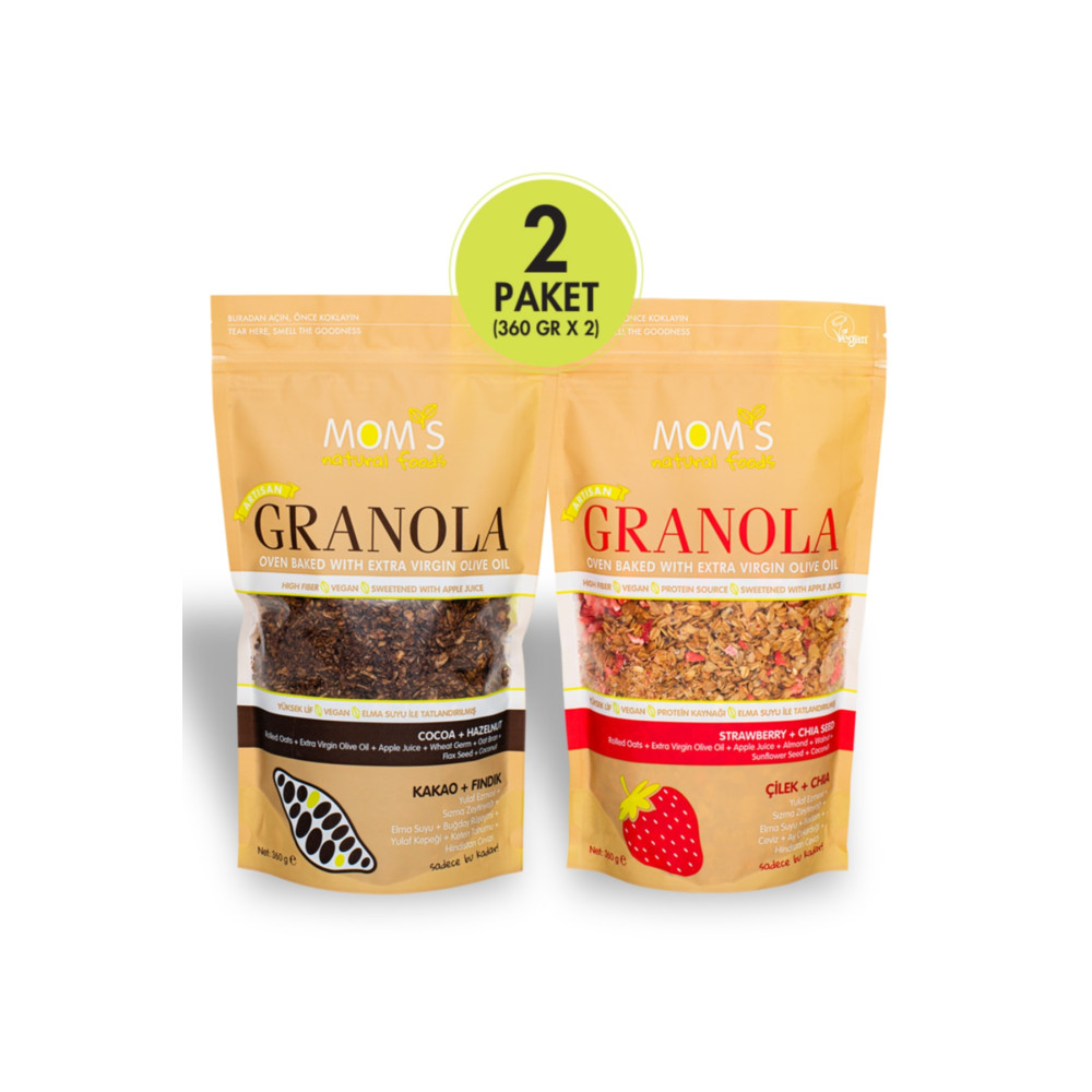 Moms Natural Foods 2Lİ GRANOLA - ÇİLEK CHIA 360 G - KAKAO FINDIK 360 G Kahvaltılık Gevrek Fiyatı