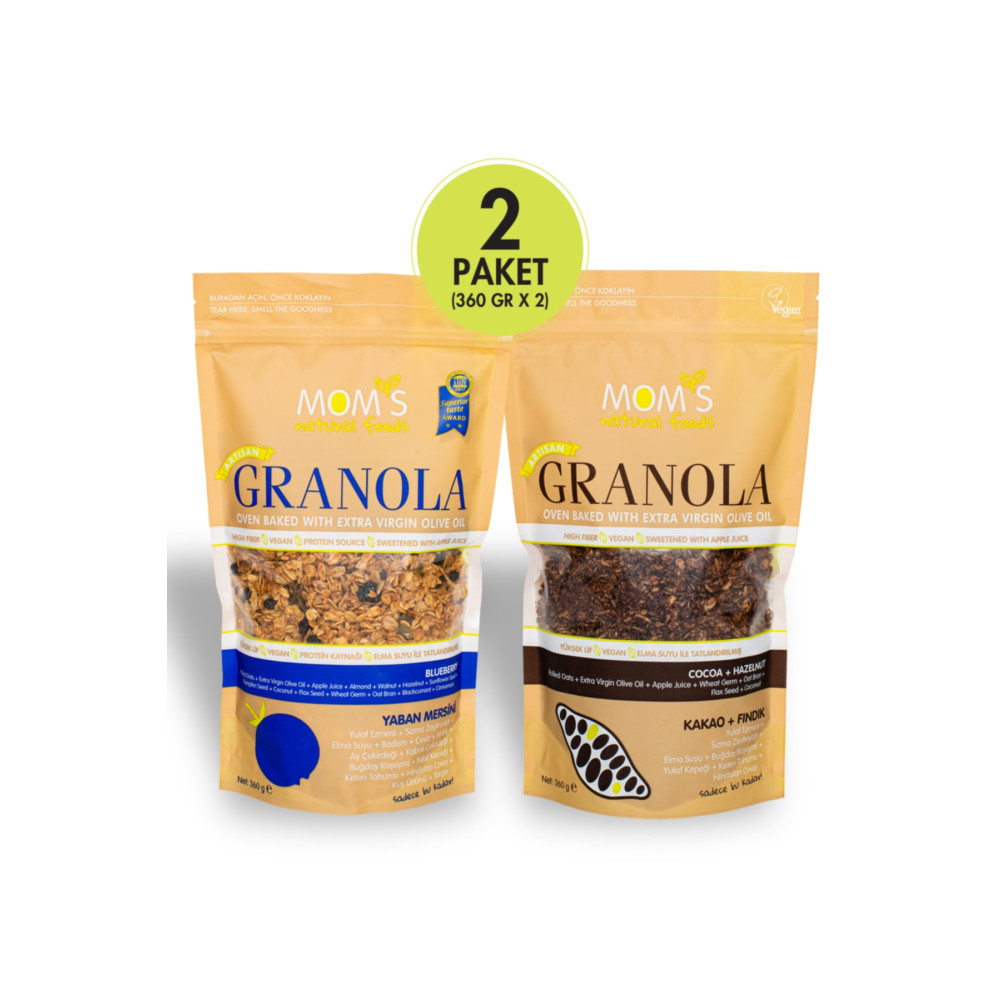 Moms Natural Foods 2Lİ GRANOLA - YABANMERSİNİ 360 G - KAKAO FINDIK 360 G Kahvaltılık Gevrek Fiyatı