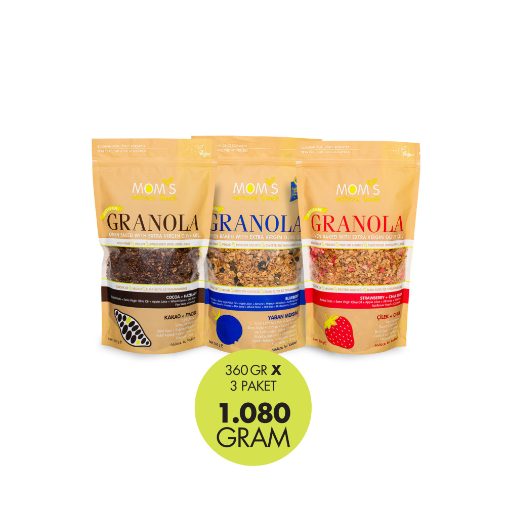 Moms Natural Foods 3LÜ GRANOLA KAKAO-FINDIK 360 G / YABAN MERSİNİ 360 G / ÇİLEK-CHIA 360 G Kahvaltılık Gevrek Fiyatı