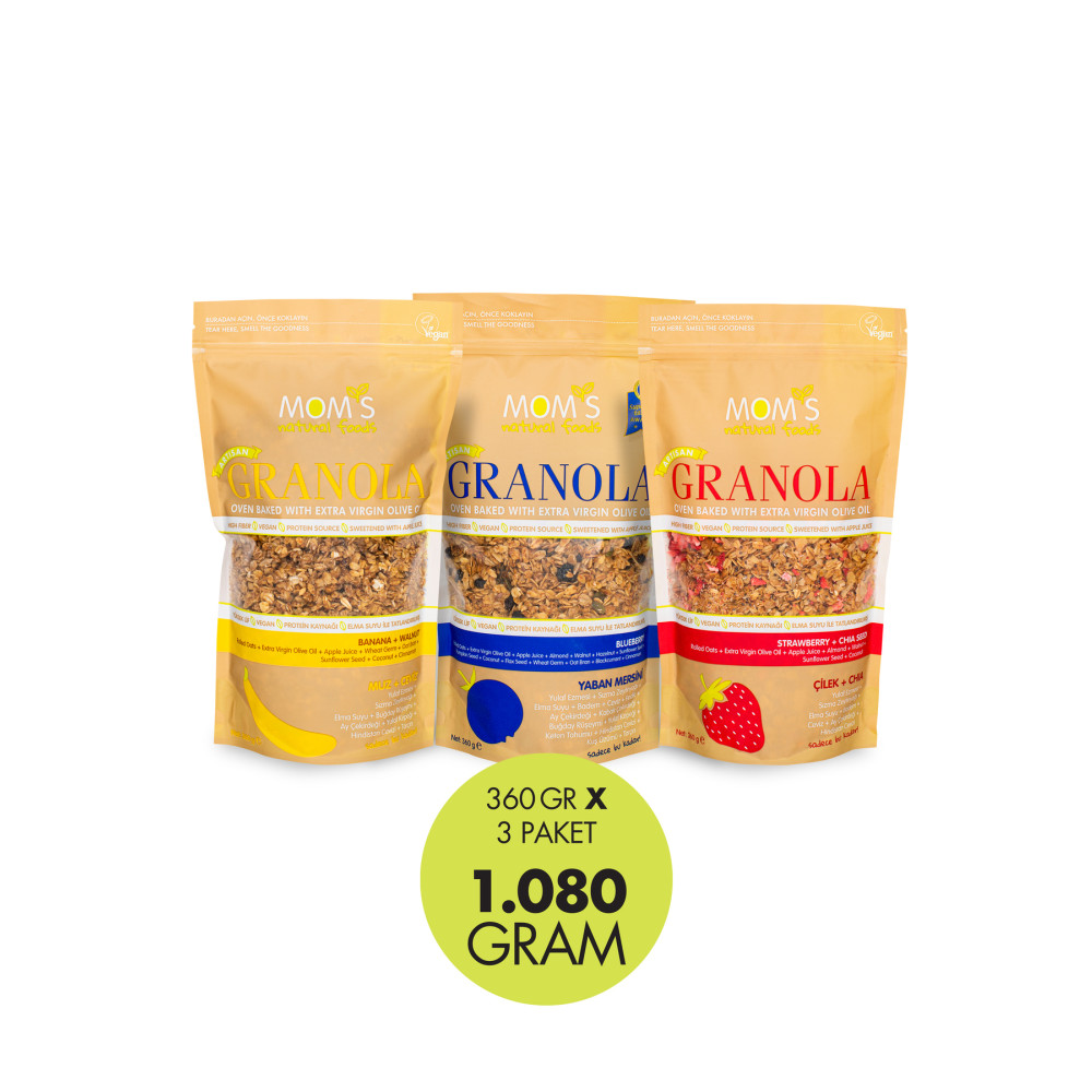 Moms Natural Foods 3LÜ GRANOLA MUZ-CEVİZ 360 G / YABAN MERSİNİ 360 G / ÇİLEK-CHIA 360 G Kahvaltılık Gevrek Fiyatı
