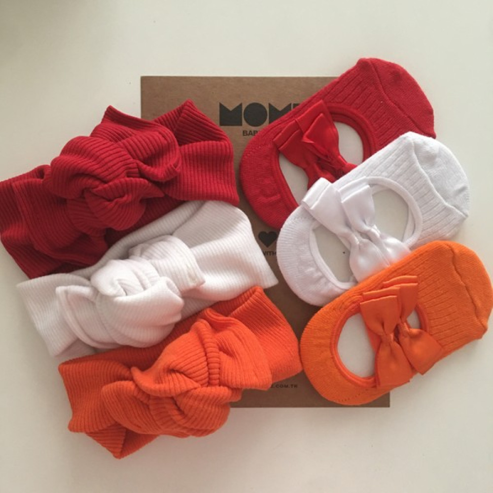 Momz Kız Bebek/çocuk 3 Lü Ribana Bandana ve Babet Çorap Seti Bebek Saç Bandı Fiyatı