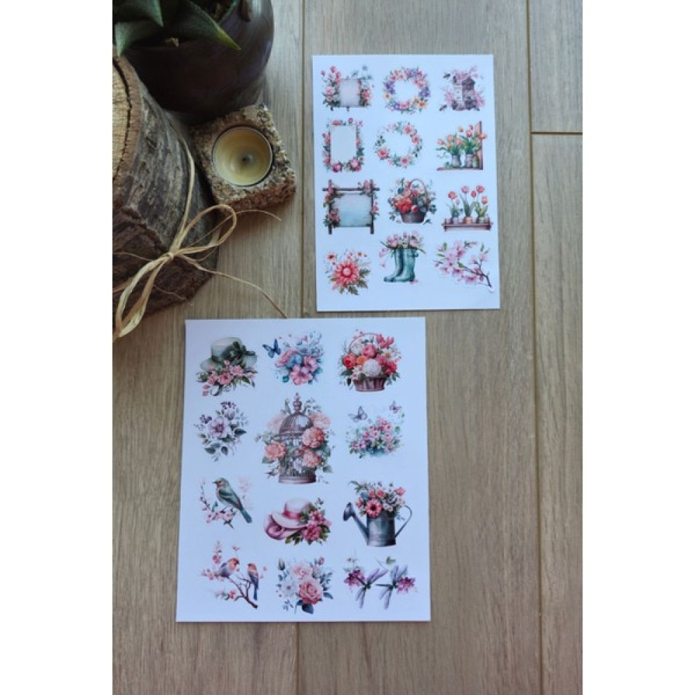 Mona Craftist 2 Sayfa 24 Adet Çiçek Temalı Sticker Çiçek Lale Sakura Kuş Sticker Vintage Sticker - 13 x 18 cm - Renkli Diğer Fiyatı