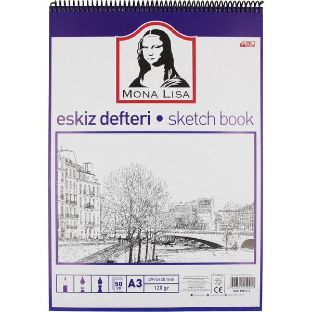 Mona Lisa Telli Eskiz Defter A3 50 Yaprak 120 gr Defter & Kağıt Ürünleri Fiyatı