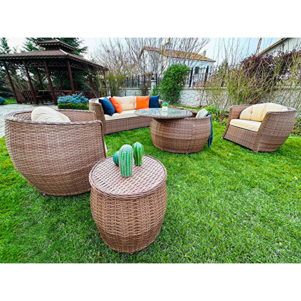 Monalin Home Garden Atlantis 5 Kişilik Rattan Örgü Bahçe & Balkon & Teras Lüks Oturma Grubu Minderli & Camlı & Masalı Lüks Bahçe Takımı Bahçe Mobilyası Takımı Fiyatı