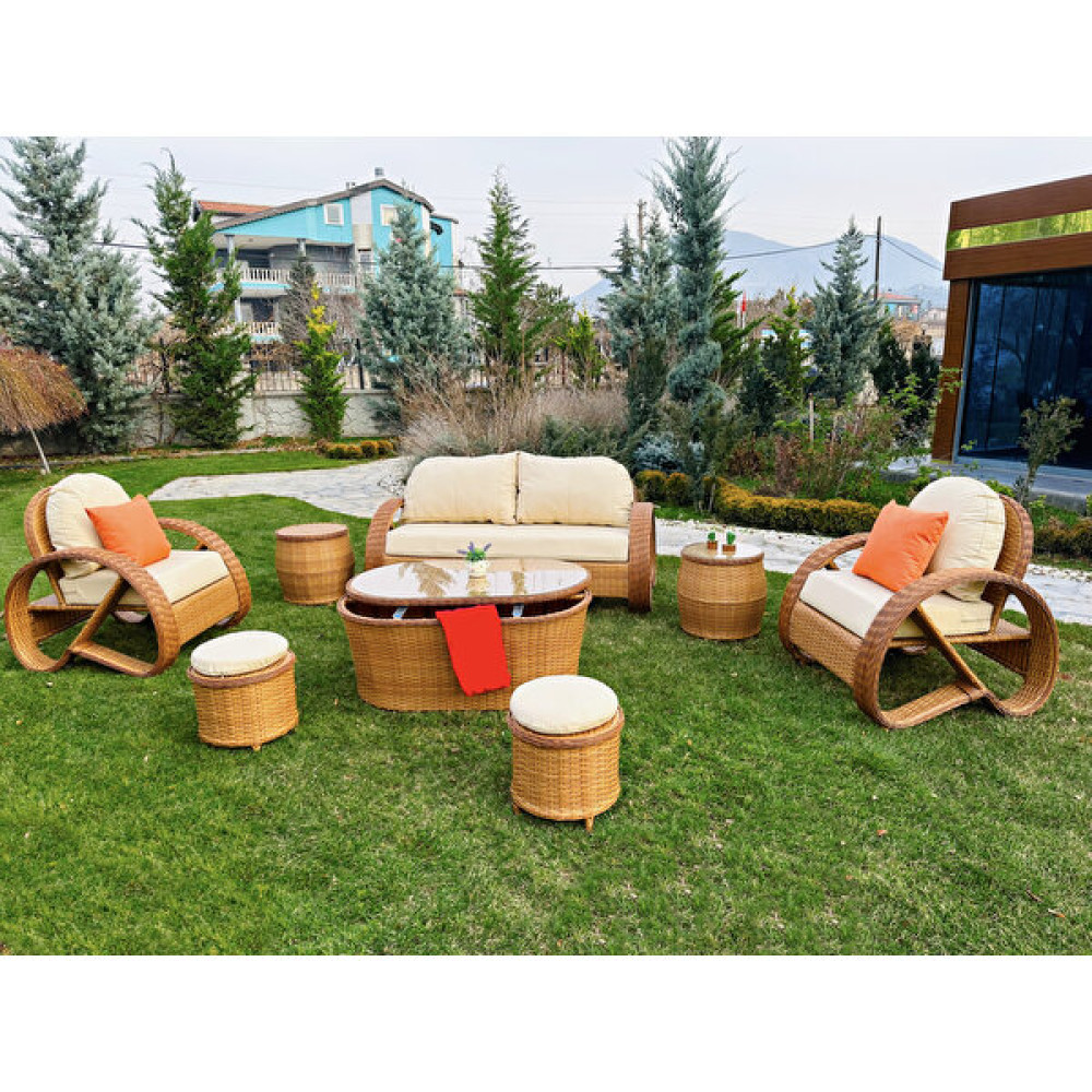 Monalin Home Garden Helix 5 Kişilik Ekstra Lüks Rattan El Örgüsü Bahçe & Balkon & Teras Oturma Grubu Minderli & Camlı Oturma Grubu Bahçe Mobilyası Takımı Fiyatı