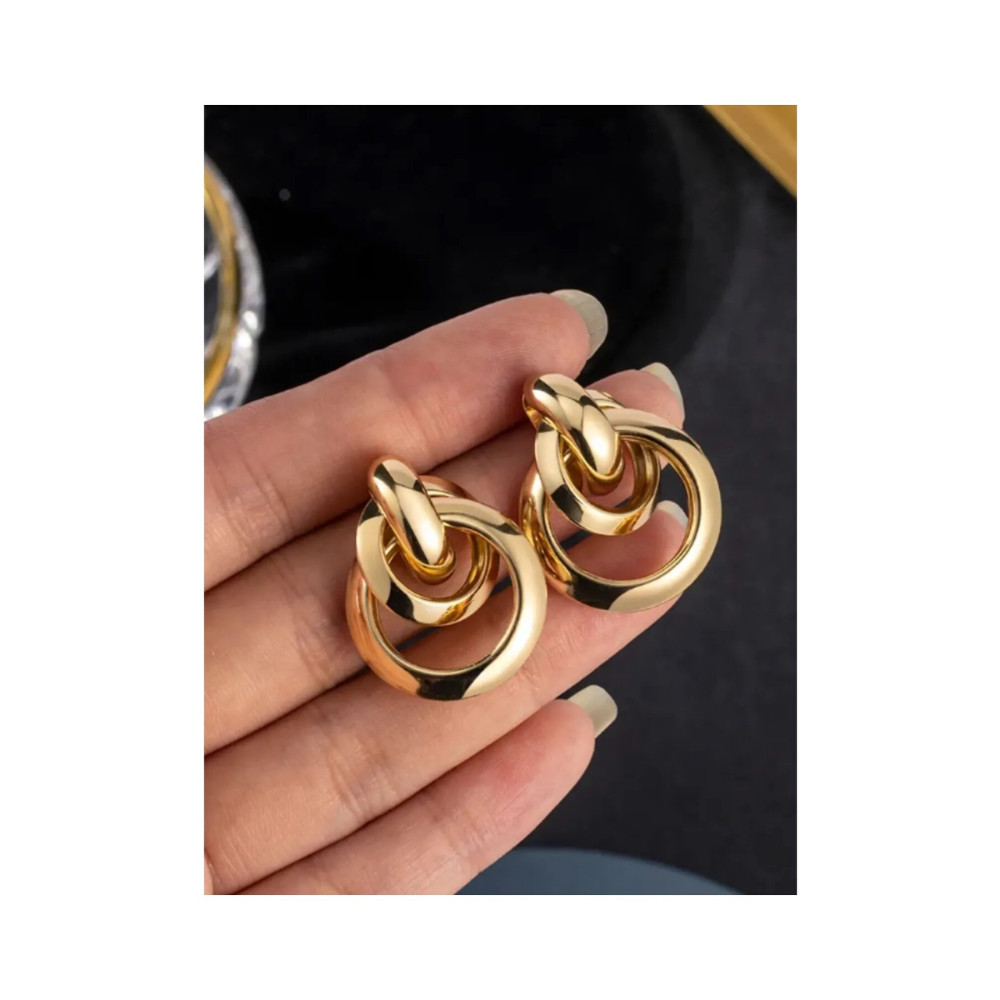 monalisatoka Trend Kadın Lüks Gold Renk Iç Içe Daire Küpe Bijuteri Küpe Fiyatı