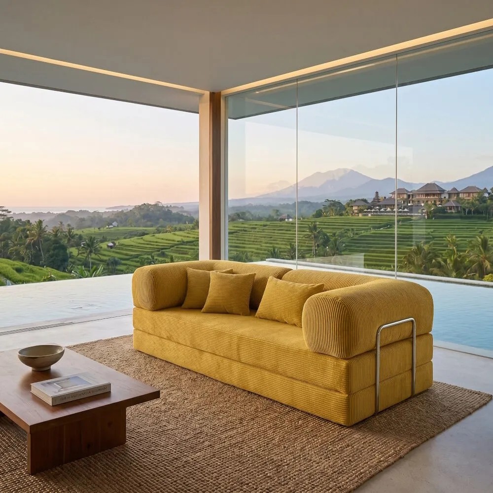 MONAMI Dechome Meganest 200x100 Modern Fitilli Kadife Kanepe| Yatak Olabilen, Dayanıklı Orta Sert Sünger, Yıkanabilir Kılıf - Hardal Kanepe & Çekyat Fiyatı