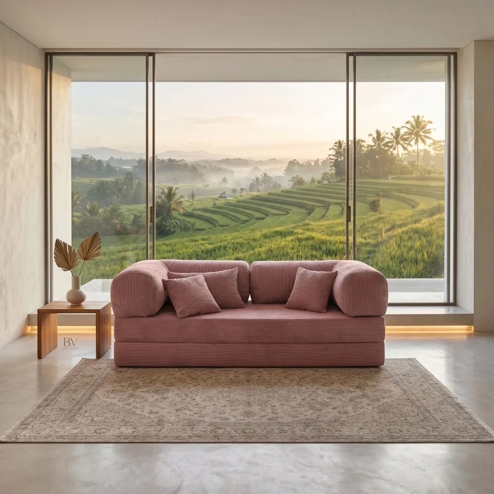 MONAMI Dechome Meganest 200x100 Modern Fitilli Kadife Kanepe| Yatak Olabilen, Dayanıklı Orta Sert Sünger, Yıkanabilir Kılıf - Pembe - 200x100 MegaNest Kanepe & Çekyat Fiyatı