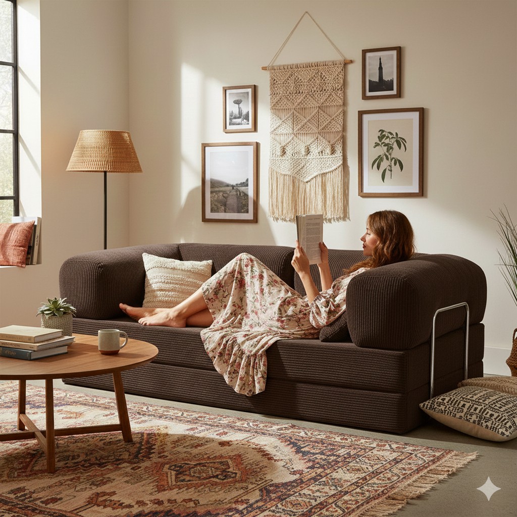MONAMI Dechome Meganest Modern Fitilli Kadife Kanepe| Yatak Olabilen, Dayanıklı Orta Sert Sünger, Yıkanabilir Kılıf - Kahve - 200x100 MegaNest Kanepe & Çekyat Fiyatı