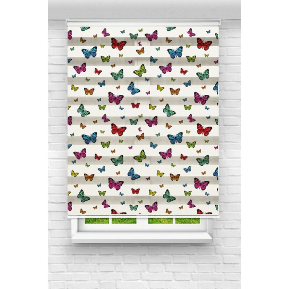 MONAROZA Çocuk Odası - Renkli Kelebekler Baskılı Zebra Perde - 30 x 30 cm Perde Fiyatı