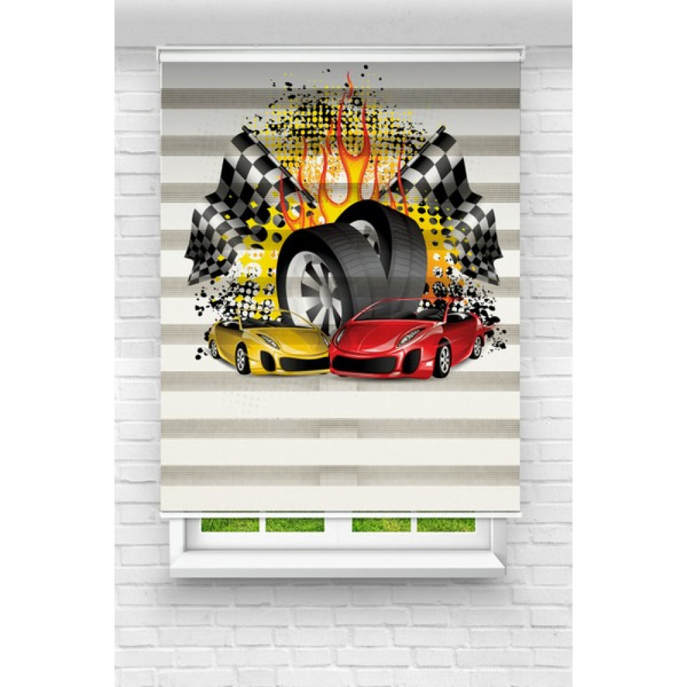 MONAROZA Çocuk Odası - Spor Yarış Arabaları Baskılı Zebra Perde - Renkli - 30 x 30 cm Perde Fiyatı