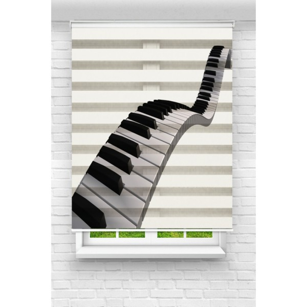 MONAROZA Genç Odası - Piyano Notaları Baskılı Zebra Perde - Renkli - 30 x 30 cm Perde Fiyatı