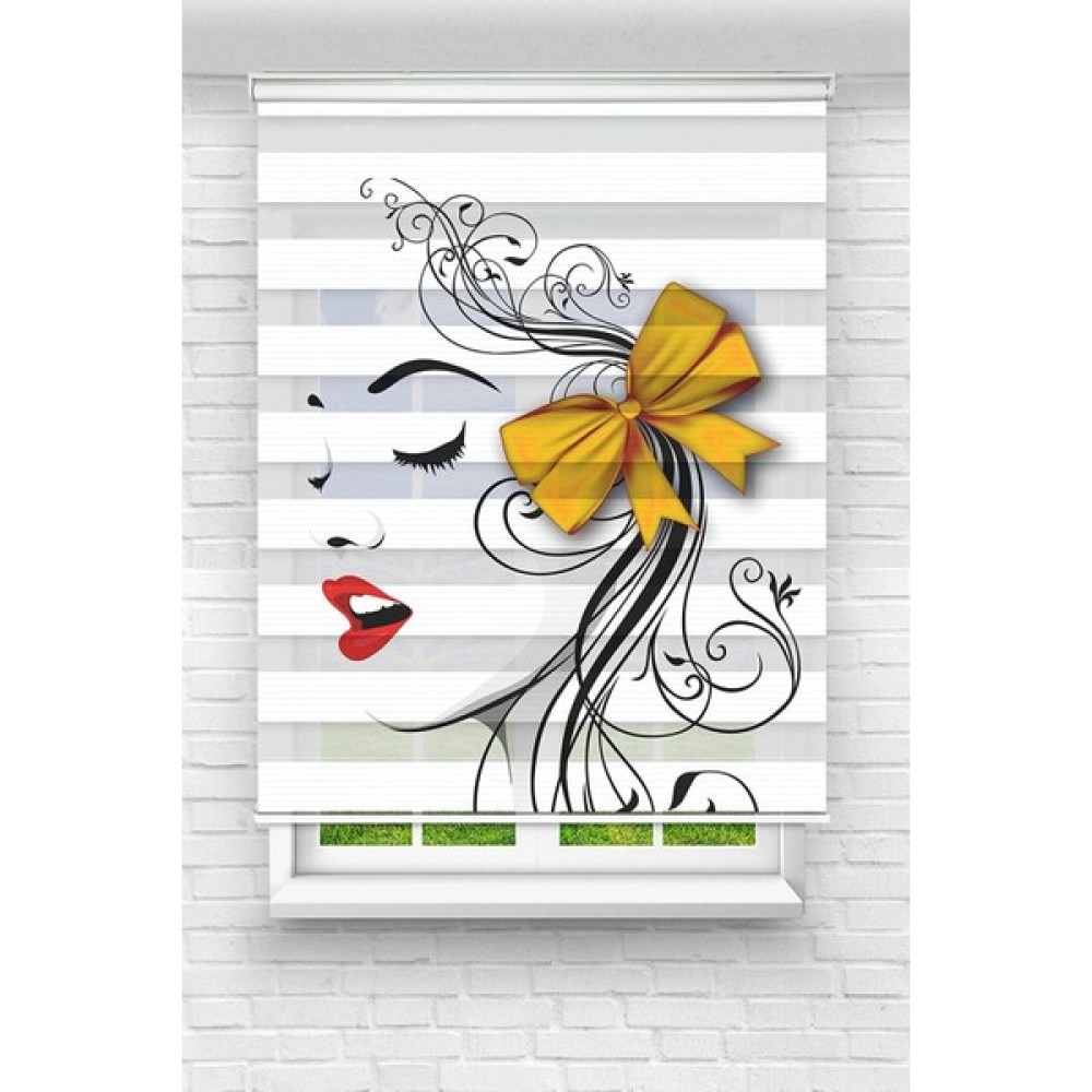 MONAROZA Genç Odası - Sarı Tokalı Kız Baskılı Zebra Perde - Renkli - 30 x 30 cm Perde Fiyatı