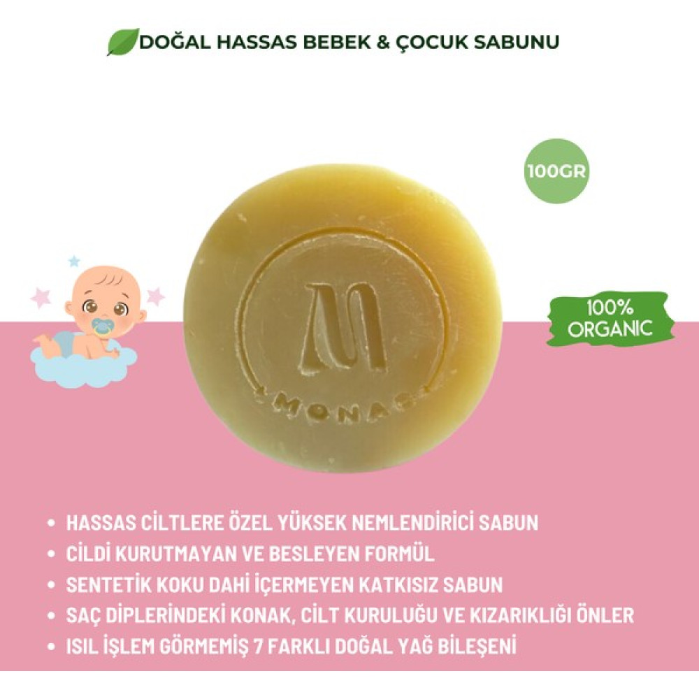 Monas Kozmetik %100 Doğal Hassas Bebek & Çocuk Sabunu Çocuklar Için 7 Farklı Tamamı Soğuk Sıkım Bitkisel Yağ Vegan Bebek Sabunu Fiyatı