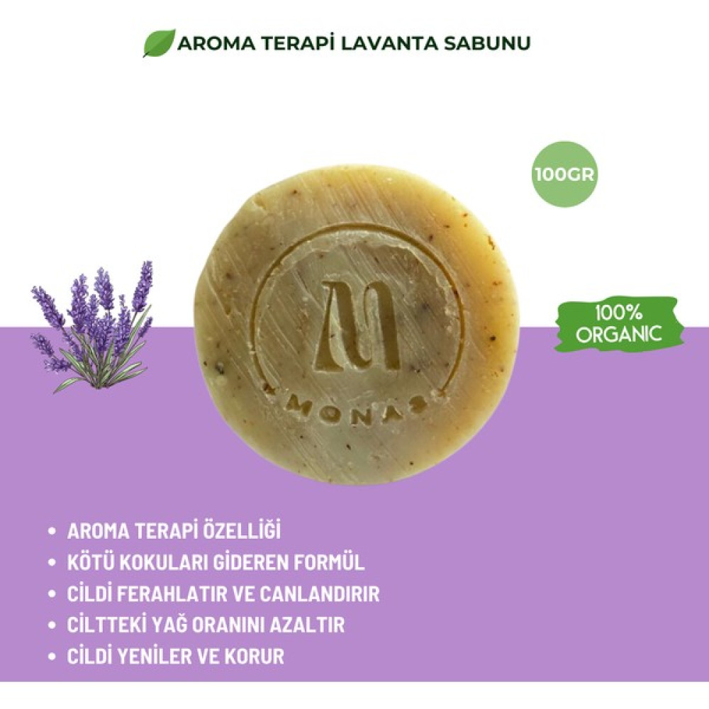 Monas Kozmetik Lavanta Aroma Terapi Sabunu, Yağlı Ciltlere, Sivilce, Akne Için Özel Doğal Sabun 100 gr Sabunlar Fiyatı